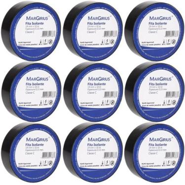Imagem de Kit 10 Fita isolante Preta 19mm x 10 metros Classe C MarGirius