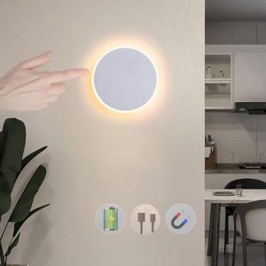 Imagem de Luminária de parede LED operada por toque ajustável luminária de parede com interruptor luzes de parede bateria recarregável ferro acrílico luz de parede interior 2700K/6500K (branco, luz qu