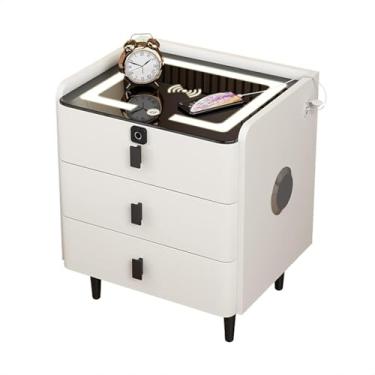 Imagem de Mesa de cabeceira inteligente criativa, mesa de cabeceira luxuosa com trava de impressão digital, plugue USB, luzes de LED de toque, mesa lateral moderna com carregamento sem fio e áudio, 40 x 40 x 58