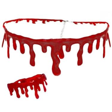 Imagem de Pulseira e colar de festa de Halloween pingando sangue Fantasia de vampiro Conjunto de acessórios