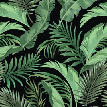 Imagem de FANCYEASY Papel de parede tropical 61.0 cm x 1,198.9 cm papel de parede verde descascar e colar papel de parede mural impermeável folha de palmeira papel de parede decorativo verde contato selva papel
