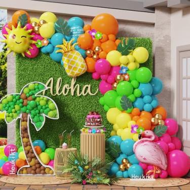 Imagem de Tropical Hawaiian Party Decorations 155Pcs Luau Balloon Garland Arch Kit, Hot Pink Orange Yellow Pineapple Flamingo Balloons for Tropical Summer Beach Pool Birthday Coconut Party Supplies