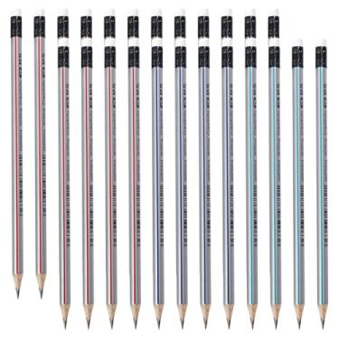 Imagem de M&G Lápis 2B com caixa de madeira, pacote com 24 lápis pré-afiados com borrachas, formato triangular para escrita confortável, lápis a granel para material de professor, escrita, desenho e esboço