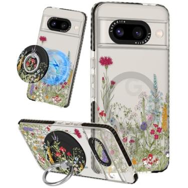 Imagem de Lotadilo Capa fofa para Google Pixel 8A – Compatível com suporte magnético Magsafe para mulheres meninas e meninas engraçadas moda bonita TPU capa de telefone design flor grama
