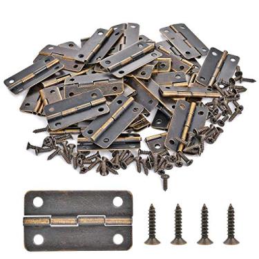 Imagem de YCSJ 60 peças de ferragens antigas pequenas dobradiças com 240 peças de parafusos de dobradiça de substituição para artesanato artesanal caixas de madeira vintage, armários, caixas de presente, caixa
