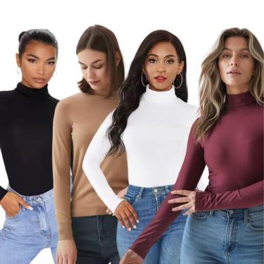 Imagem de Kit 2 Blusa Feminina Cacharrel Justa Manga Longa Gola Alta Basica Frio