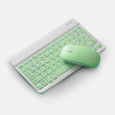 Imagem de Kit com Teclado Sem Fio Bluetooth Recarregável Com Mouse Para Tablet, notebook, pc e smartphones Novidade Não escorrega Recarregável Bateria Longa Duração- VERDE CLARO
