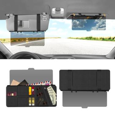 Imagem de PJLJY Viseira de sol polarizada para carro com organizador, extensão de viseira ajustável de 220°, extensor universal de couro PU feito à mão protege contra brilho solar, raios UV, cegueira de neve