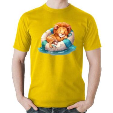 Imagem de Camiseta Algodão Leãozinho Relaxando Na Piscina - Foca na Moda, Amarel