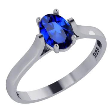 Imagem de Anel Solitário Prata 925 Safira Azul Oval - Exclusivo - Tudo Prata, 14
