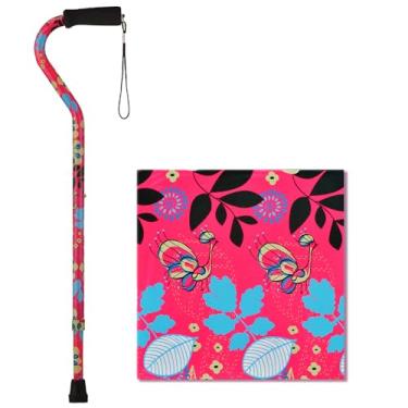 Imagem de NOVA Bengala de caminhada de designer com alça deslocada, bengala ajustável leve com alça de transporte, bengala para homens e mulheres, bengala de caminhada para equilíbrio, design floral