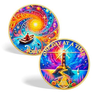 Imagem de CHURYUML Moeda de sobriedade de 14 anos - One Day at a Time Sober Chip, medalhões de recuperação de moedas AA não religiosas, presentes de sobriedade para mulheres, homens, alcoólicos anônimos,