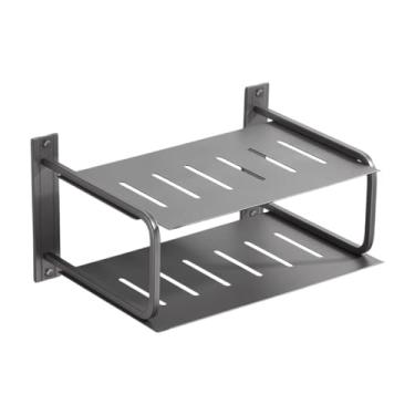 Imagem de IEUDNS 2 Camadas Organizador de casa de parede de prateleira do projetor Instale facilmente a caixa de armazenamento prateada do roteador prático para o, Cinza