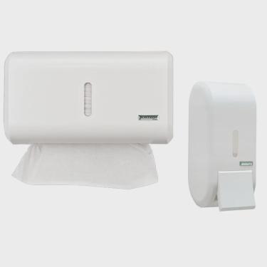 Imagem de Kit Dispenser Papel Toalha + Saboneteira 400 Ml Compacto Branco Premisse