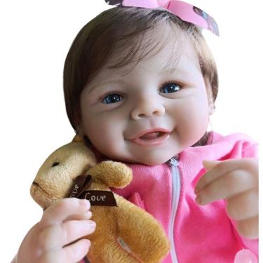 Imagem de Bebê Reborn Menina Toda De Silicone De Vinil Artesanal Olhos Abertos Cabelo Implantado...