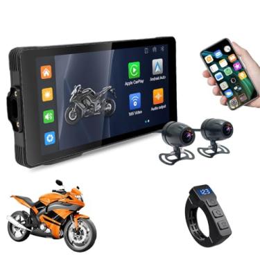 Imagem de Câmera de painel de motocicleta com tela sensível ao toque IPS de 5,5 polegadas, navegador GPS à prova d'água, IP67, gravação de vídeo WiFi, lente dupla HD 1080P, reprodução de tela sem fio/projeção