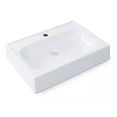 Imagem de Cuba Pia de Apoio Branca Retangular para Banheiro Lavabo 39x53cm com F