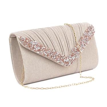 Imagem de Elenint Bolsa feminina plissada brilhante com glitter clutch bolsa envelope noite bolsas para festa de casamento formatura, Champanhe brilhante com glitter, One Size