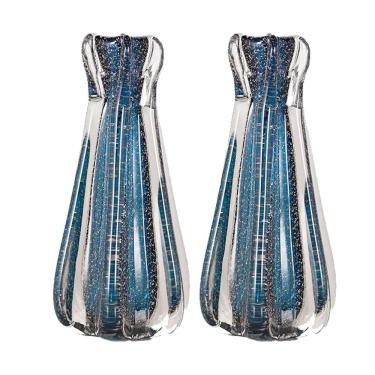Imagem de Kit 2 Vaso Murano Vidro Cristal 18X6,5Cm Decoração Azul