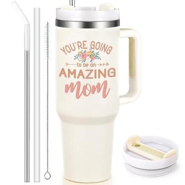 Imagem de Qtencas First Mother's Day Gifts for New Mom, copo de aço inoxidável de 1,134 g com alça, presentes de aniversário de gravidez dia das mães para mamãe, nova mamãe, mãe pela primeira vez, itens