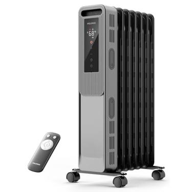 Imagem de PELONIS Radiador a óleo, aquecedor elétrico para uso interno, sala grande com termostato e controle remoto, 3 modos e 3 configurações de calor, modo ECO, temporizador 24H, silencioso, proteção contra