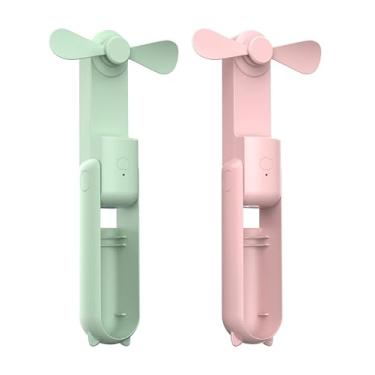 Imagem de MOONIGHTING Mini ventilador de mão dobrável, ventilador de mesa portátil, carregador portátil, pacote com 2, viagem, acampamento (rosa e verde)