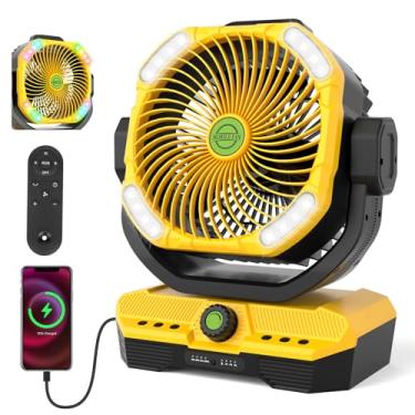 Imagem de RUNTOP Ventilador grande operado por bateria de 45000 mAh, ventilador de acampamento oscilante de alta velocidade com controle remoto, ventiladores recarregáveis de inclinação ajustável silenciosa