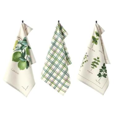 Imagem de Conjunto de 3 Panos de Prato Felpudos, Estampa Botânica, 45x65cm, 100% Algodão, Design Limão e Ervas- Dohler