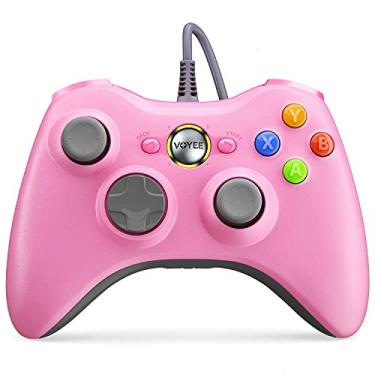 Imagem de VOYEE Controle de PC, controle com fio compatível com Microsoft Xbox 360 e Slim/PC Windows 10/8/7, com joystick atualizado, choque duplo | aprimorado (rosa)
