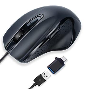 Imagem de Mouse com fio USB C, INNOMAX USB-C ergonômico/mouse de tamanho grande/6 botões com nível ajustável de 3 níveis de DPI, botão para baixo e para cima para MacBook Pro, iPad Pro e laptop com porta USB-C (preto)