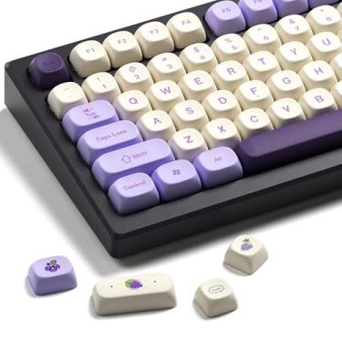 Imagem de OHY XVX MOA Profile Purple Grape Theme PBT Dye-Sub Keycaps, conjunto de teclas personalizadas para teclados mecânicos (compatível com interruptores Cherry MX, design roxo e branco)