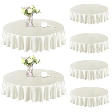 Imagem de Homiest Pacote com 6 toalhas de mesa redondas de 1,5 m, toalha de mesa de cetim, sobreposição de toalha de mesa marfim para recepção de casamento e banquete de formatura