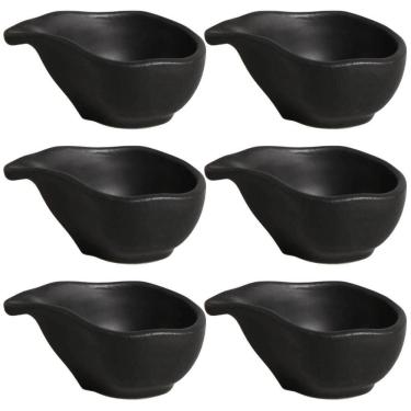 Imagem de Kit 6 Molheiras 40ml Cerâmica Oval 8x6cm Orgânico Preto Matte Porto Brasil Caldas Shoyu