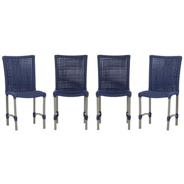 Imagem de 4 Cadeiras De Jantar Cannes De Alumínio Pintura Fendi Trama Azul