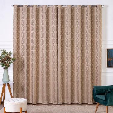 Imagem de Cortina Turin Jacquard Semiblackout Floral 3,00x2,80m Para Sala Quarto Varão 3m Ilhóses - Avelã