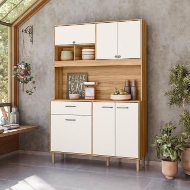 Imagem de Cozinha 6 Portas 1 Gaveta Erva Doce 120 Freijó Off White Cristal