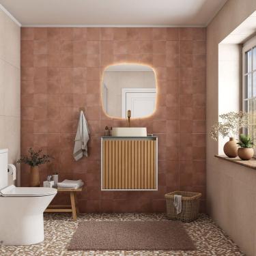 Imagem de Gabinete Para Banheiro Ripado Com Tampo De Vidro Nude/jequitiba