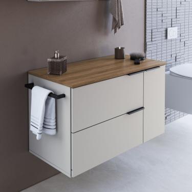 Imagem de Gabinete De Banheiro Suspenso 80cm Com 1 Toalheiro 2 Portas E 1 Gaveta Bh8020 Mel/arenas