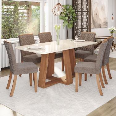 Imagem de Sala Jantar Lara Mesa 180 Cm Canto Arredondado Com Vidro 6 Cadeiras Espresso Móveis Nature- Off White-cacao