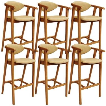 Imagem de Kit 6 Banquetas Alta Cecília L02 Assento Courino Base Fixa com Encosto 70 cm Fendi para...