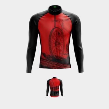 Imagem de Camisa de Ciclismo Masculina Bike Roda Vermelha Manga Longa PRO 3 Bols