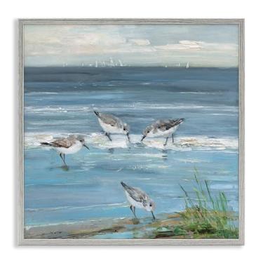 Imagem de Stupell Industries Design de arte giclée emoldurado em cinza relaxado Sandpipers on Shore por Sally Swatland, 12 x 12