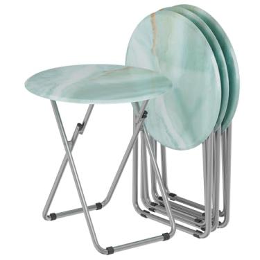 Imagem de Fleecy day Conjunto De 4 Bandejas Tv Day, Mesas Jantar Portáteis Para Refeições, Laterais Redondas Dobráveis Pequenas, Sofá Lanches, Sala Estar, Área Externa, Espaço (Azul-Marinho, Peças)