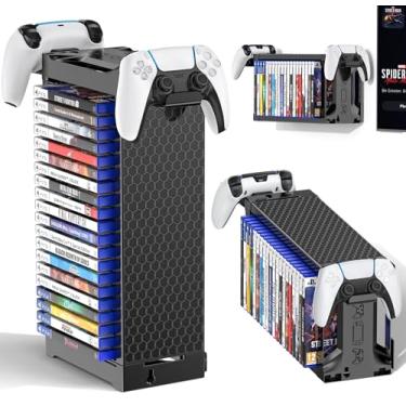 Imagem de Suporte de torre de armazenamento de videogame com suporte de controle, organizadores de jogos e armazenamento de parede para Nintendo Switch 2/PS5/4/XboxOne/Series, suporte vertical e horizontal para
