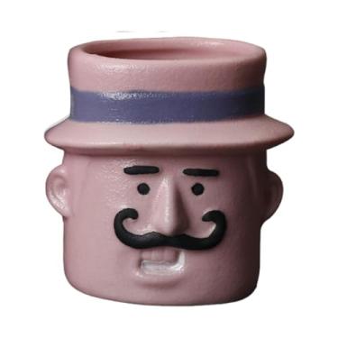 Imagem de Fenteer Pequeno vaso de cerâmica para flores, vaso de desenho animado engraçado para plantas, recipiente para flores, para quintal, prateleira interna, Homem Rosa
