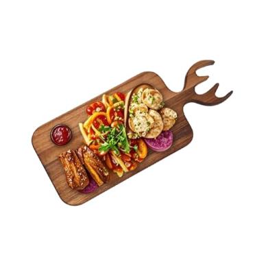 Imagem de OBELGEOYA Tábua de servir de madeira de acácia com alça - 33 cm x 15 cm bandeja de madeira para servir alimentos para aperitivos de cozinha, tábua de cortar madeira para carne, legumes, pão, tábua de
