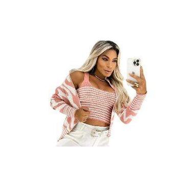 Imagem de Conjunto feminino zebra tricô blusa manga longa e cropped cavado novid