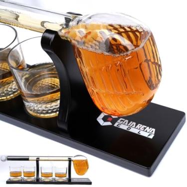 Imagem de GAIARENA G Conjunto de decantador de vinho de uísque olf com 4 copos, acessórios temáticos de golfe, ideias de presente para homens, dispensador de bebidas para vodka escocesa bourbon e tequila
