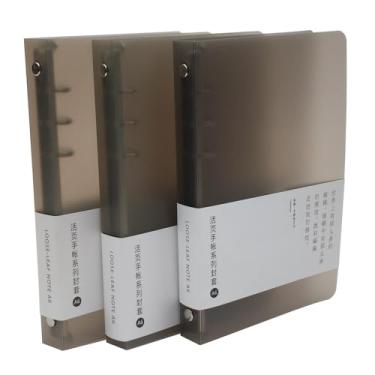 Imagem de Pacote com 3 capas de fichário de PVC A5 A6 B5, 6 anéis, 9 anéis, capas de fichário de PVC recarregáveis, protetor de fichário de folhas soltas (A6, pacote com 3 café)