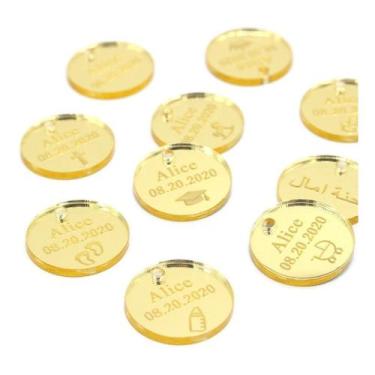 Imagem de tag personalizada de acrilico espelhado 2cm - kit 50 unidades - NoBran